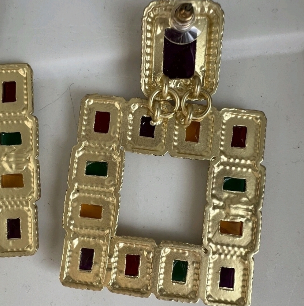 Large Multicolor Square Earrings - image 7
